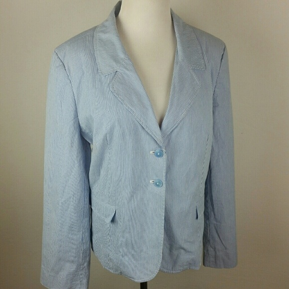 ATTENTION l Pinstripe 2 Button Cotton Blazer D6 - Picture 5 of 5